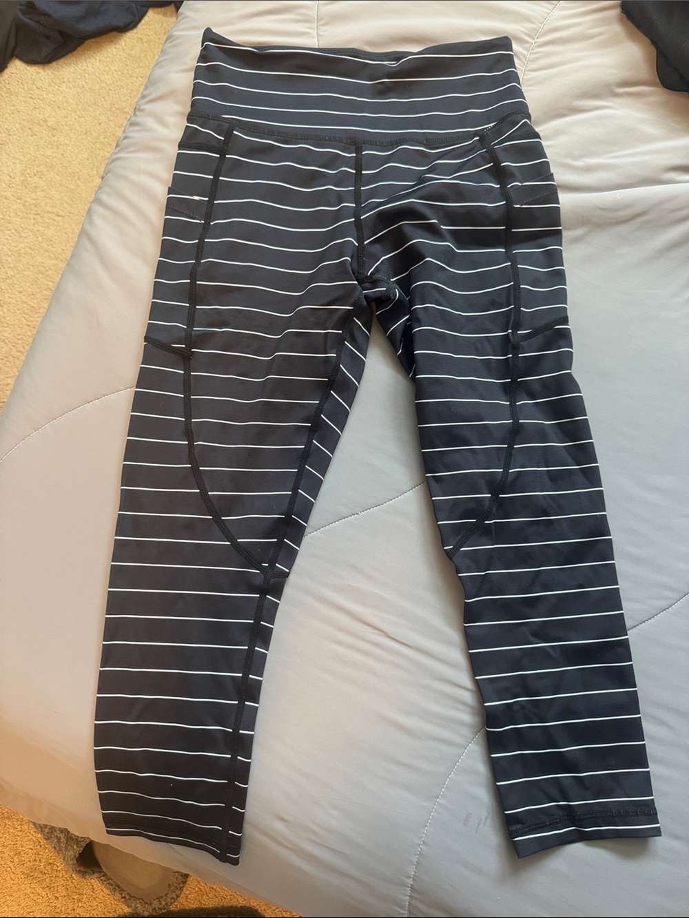 ZYIA Black and White Striped Performance Leggings 3/4 length